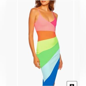 EUC Susana Monaco Colorblock Asymmetric Body-Con Dress